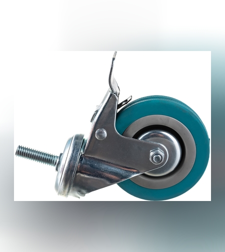 Колесо(ролик серо-голубой) поворотное С БОЛТОМ + ТОРМОЗ до 26кг. D=75