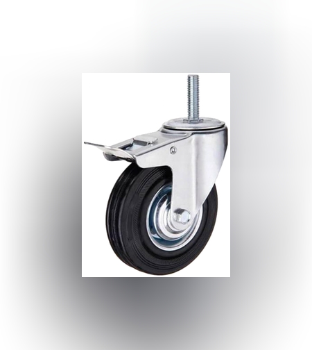 Колесо(ролик черный) поворотное С БОЛТОМ+ТОРМОЗ до 60кг. D=100