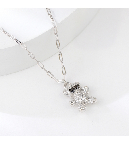 Сребърно колие Мече с Очила | колекция Delicate Silver | Бижута Invoke.bg