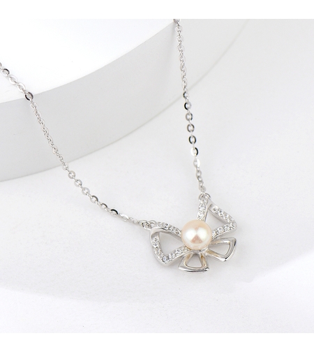 Сребърно колие Панделка с Перла | колекция Delicate Silver | Бижута Invoke.bg