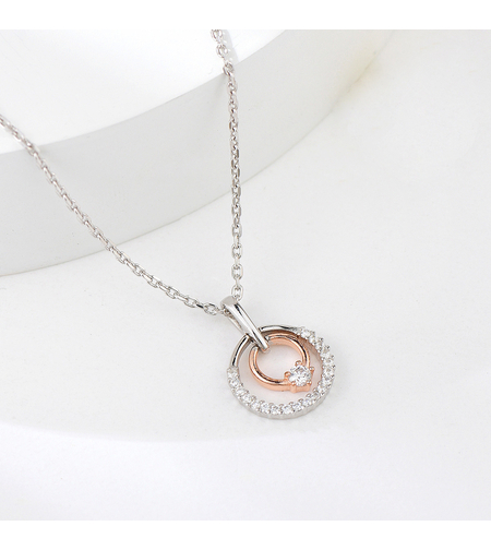 Сребърно колие Концентрични Кръгове розово позлатяване | колекция Delicate Silver | Бижута Invoke.bg