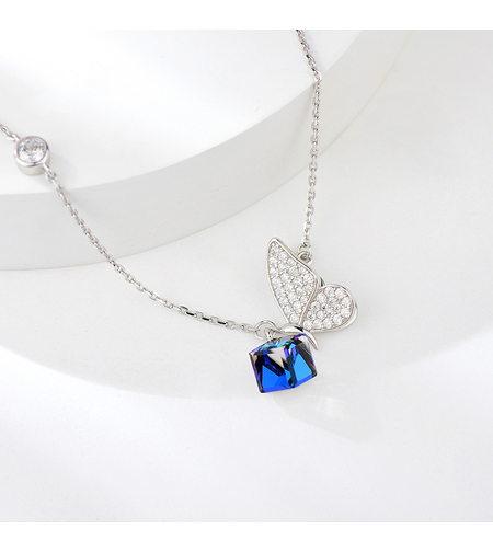 Сребърно колие Пеперуда Син Кристал Swarovski Crystals | колекция Delicate Silver | Бижута Invoke