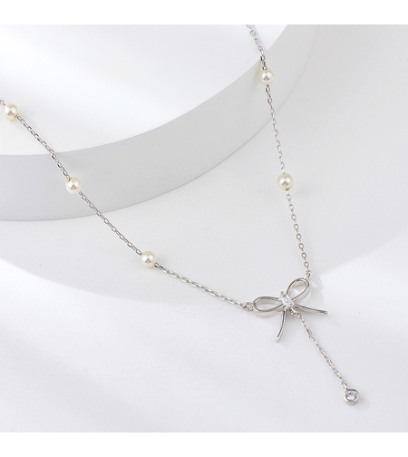 Сребърно колие Панделки с Перли | колекция Delicate Silver | Бижута Invoke.bg