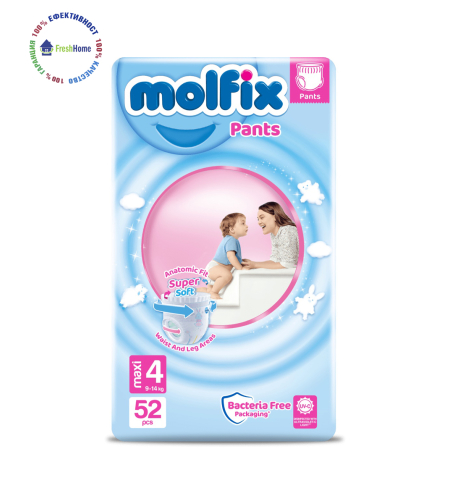 Пелени Гащи Molfix 4 (7-14 kg.) – 52 бр. +подарък мокри кърпи Molfix 60 бр. етикет