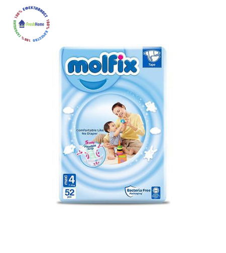 Пелени Molfix 4 (7-14 кг.) - 52 бр. + подарък мокри кърпи Molfix 60 етикет