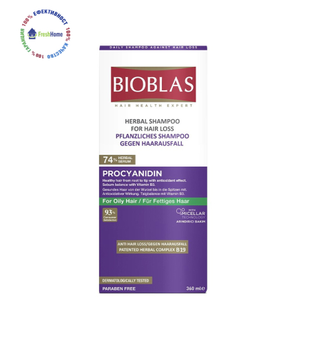 Bioblas Procyanidin 360 мл. Шампоан срещу косопад с процианид срещу омазняване на скалпа