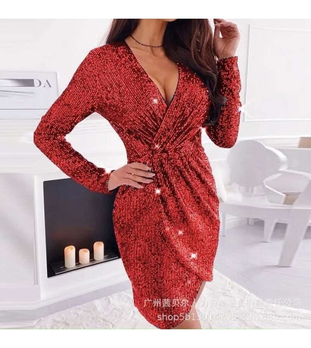 Празнична рокля с пайети в червен цвят