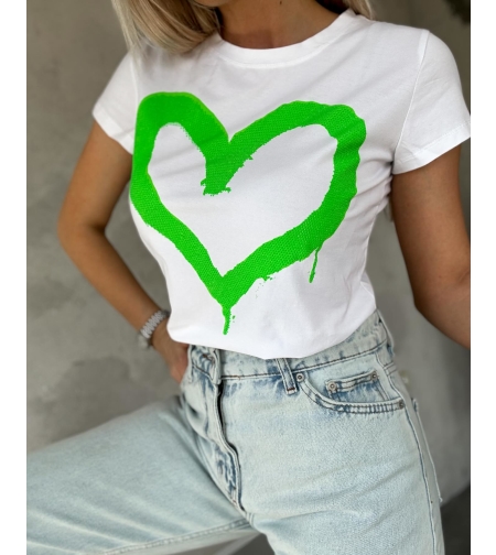 Тениска със зелено сърце неон