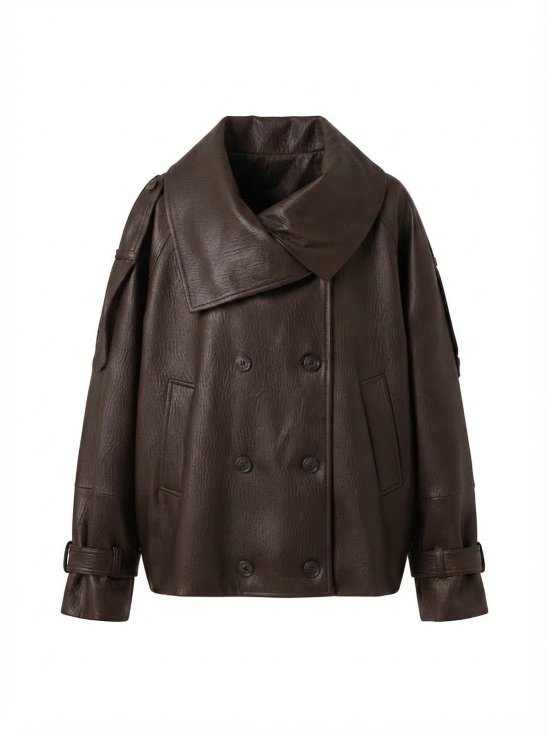 OVERSIZED FAUX LEATHER JACKET IN DARK BROWN