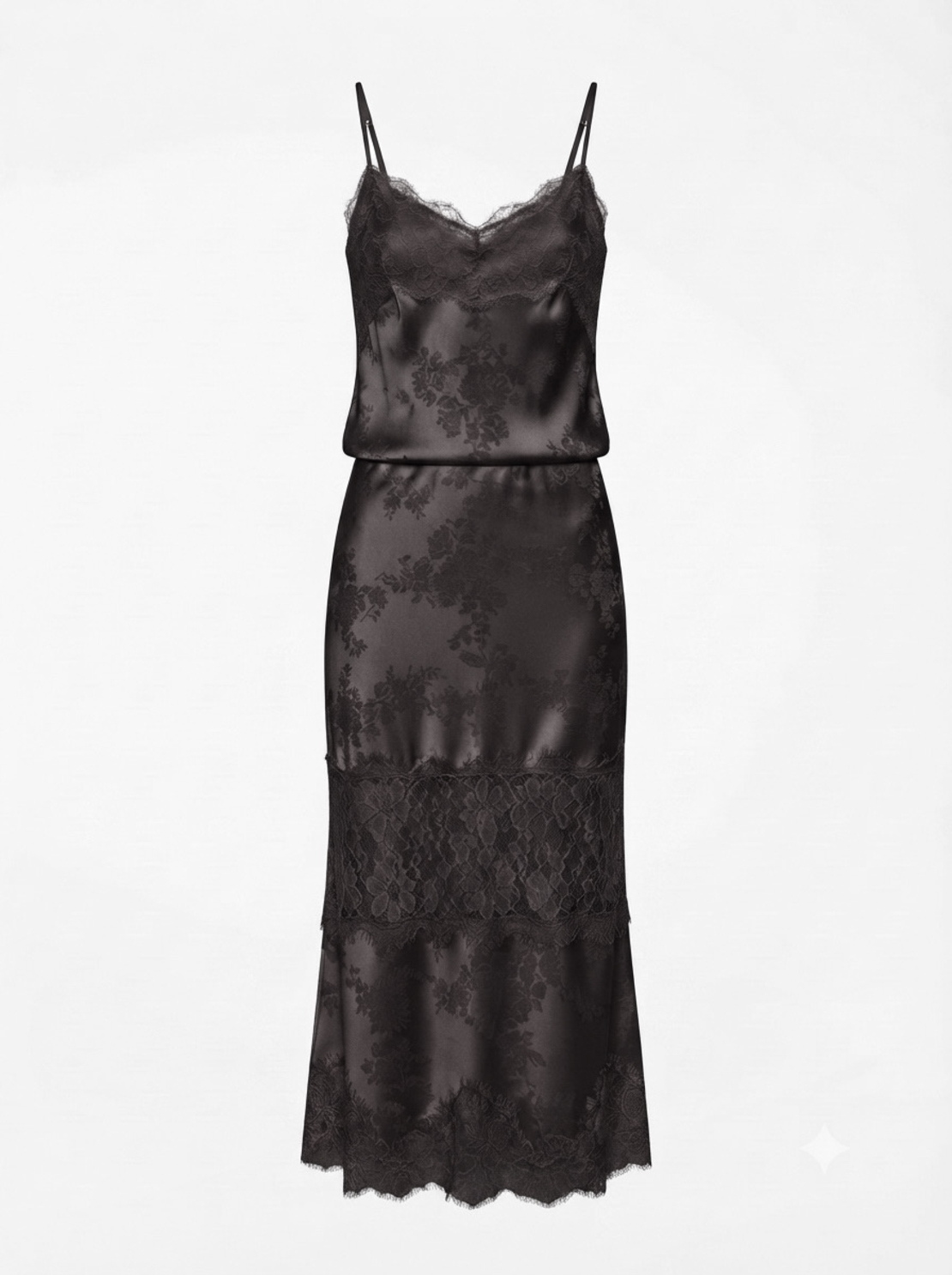 SATIN LACE TOP & SKIRT SET – BLACK
