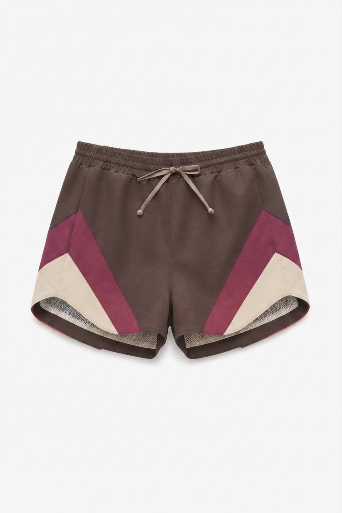 COLOR BLOCK TRACK SHORTS IN BROWN