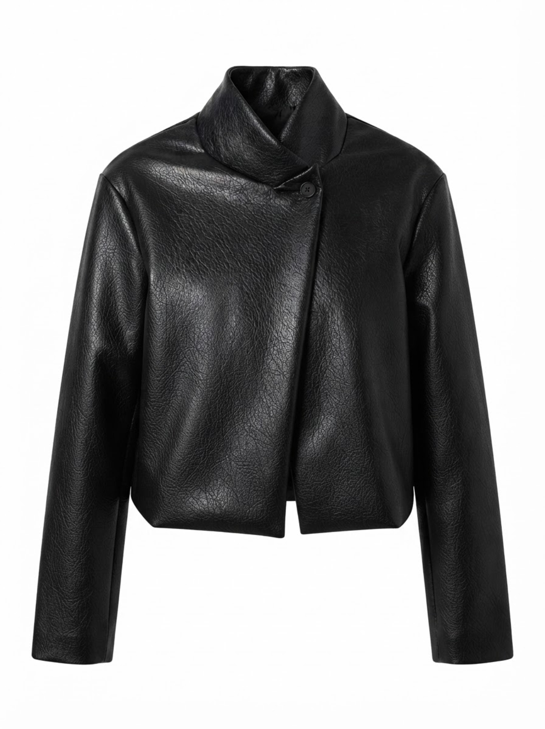 FUNNEL NECK LEATHER-LOOK JACKET IN BLACK