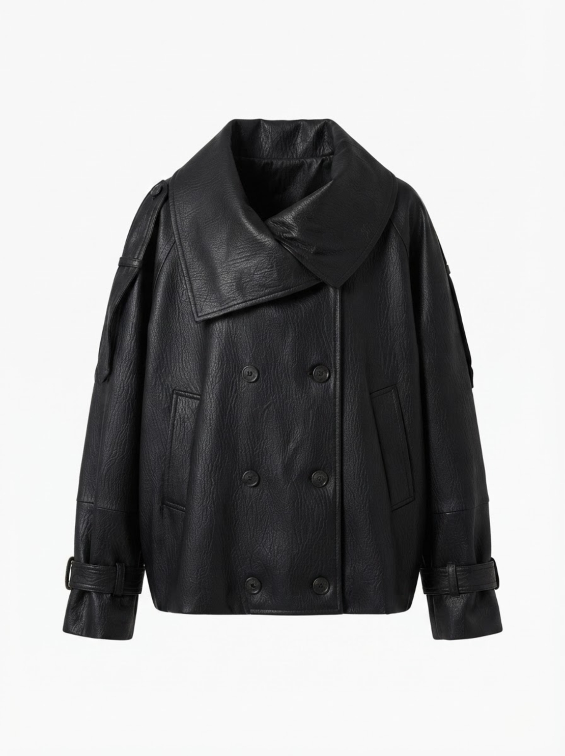 OVERSIZED FAUX LEATHER JACKET IN BLACK