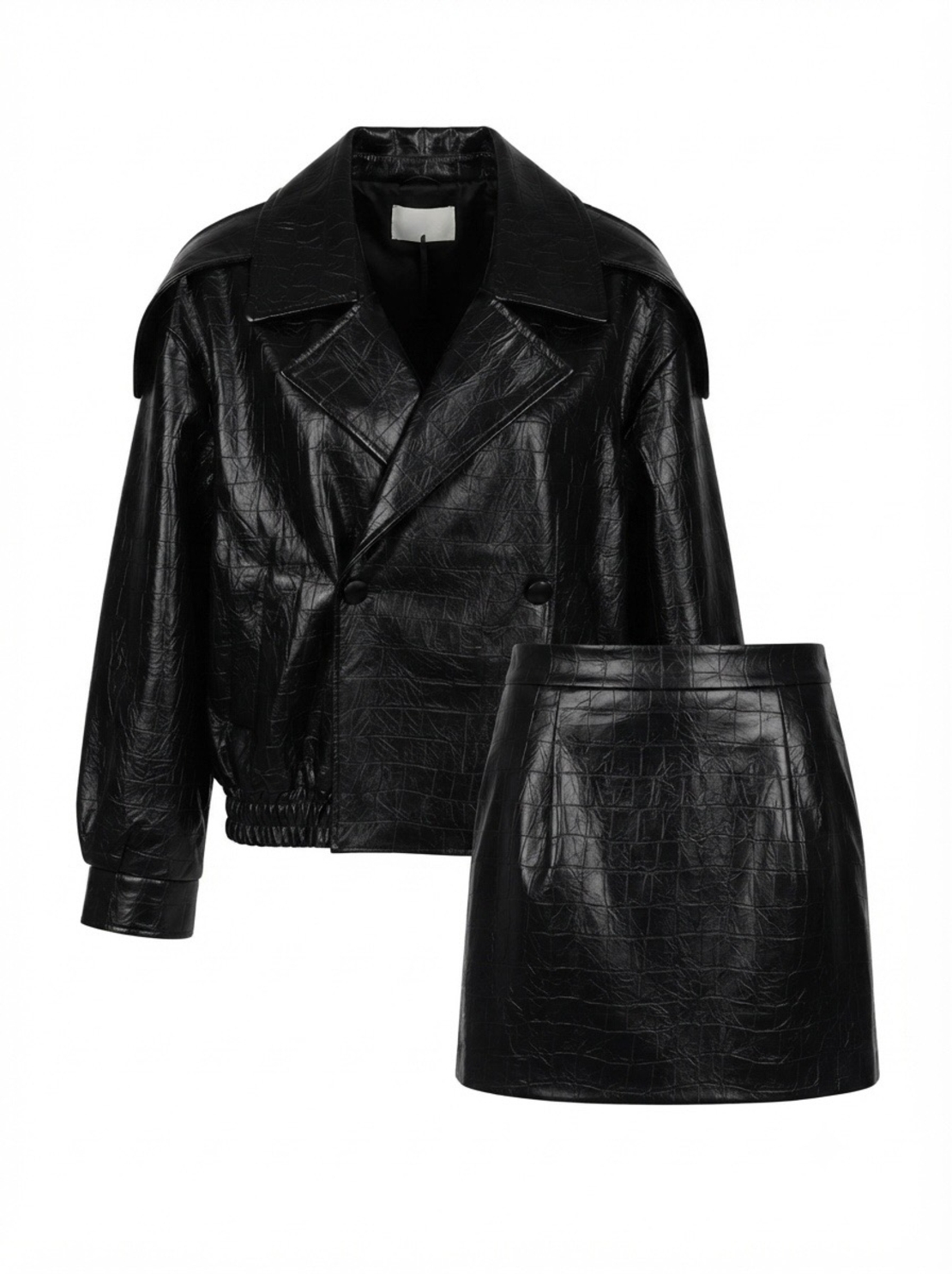 CROC FAUX LEATHER JACKET & SKIRT SET