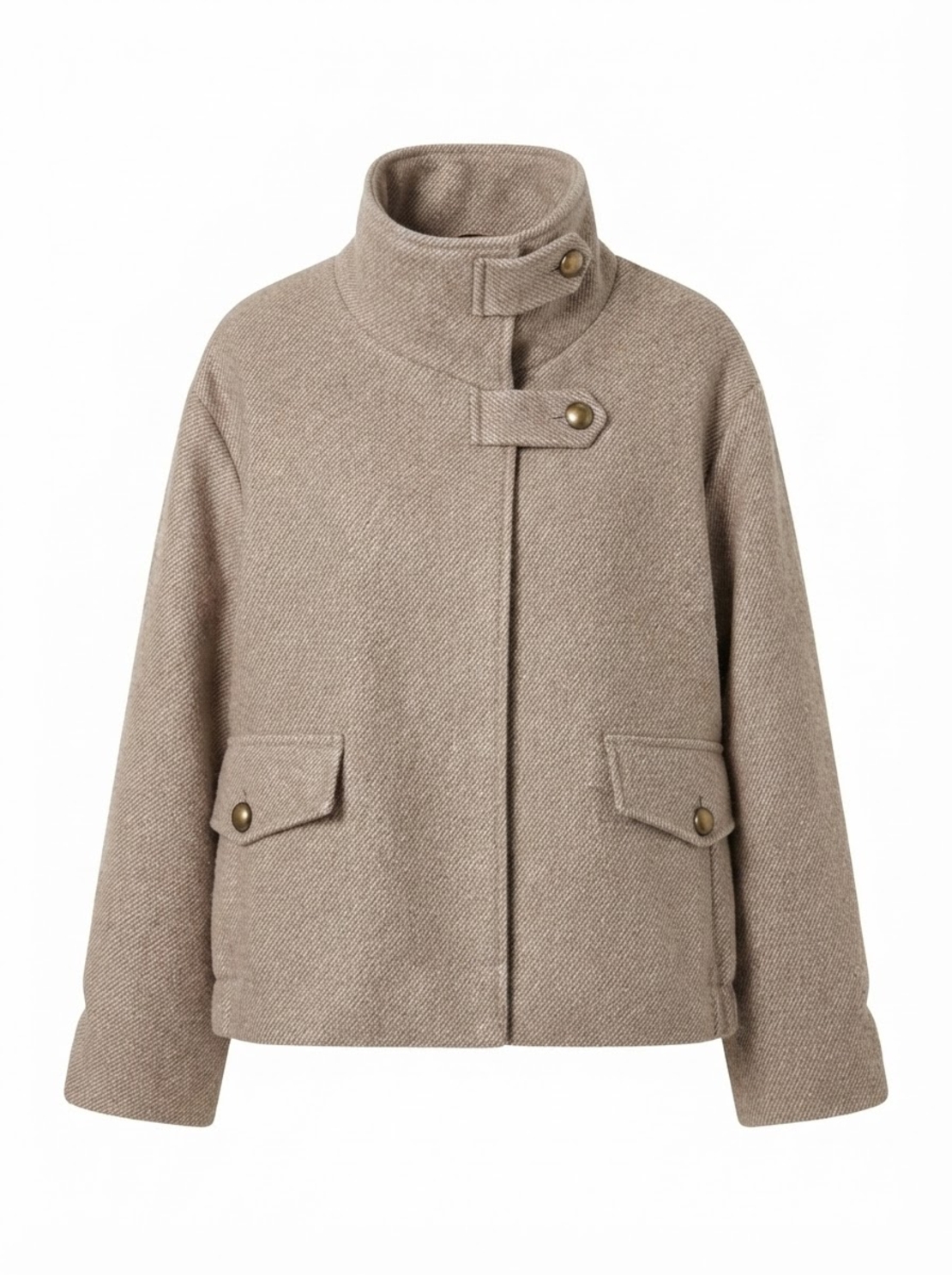 HIGH NECK WOOL JACKET IN TAUPE