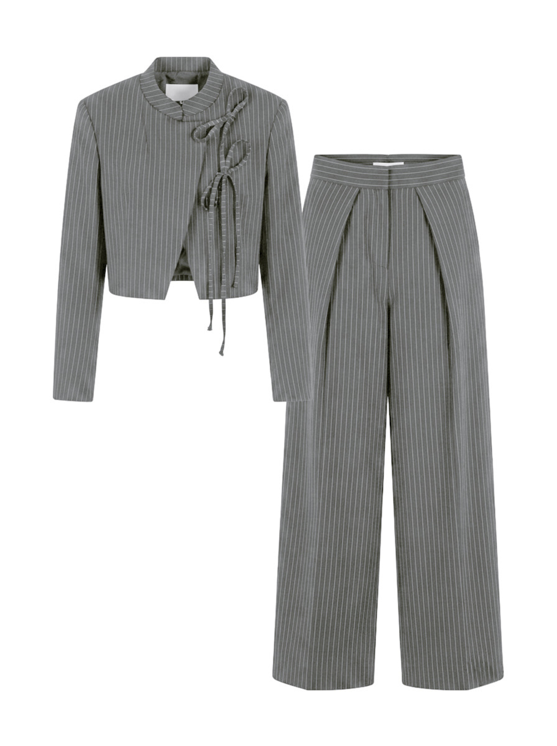 PINSTRIPE BOW SET IN GREY