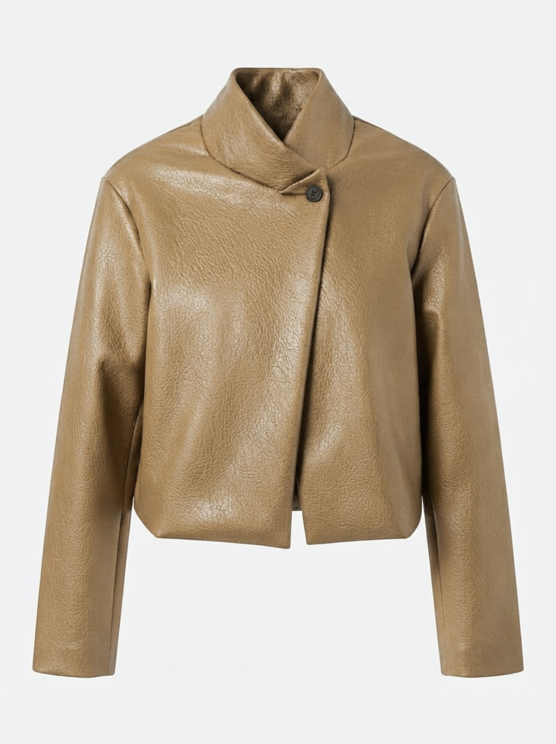 FUNNEL NECK LEATHER-LOOK JACKET IN CAMEL