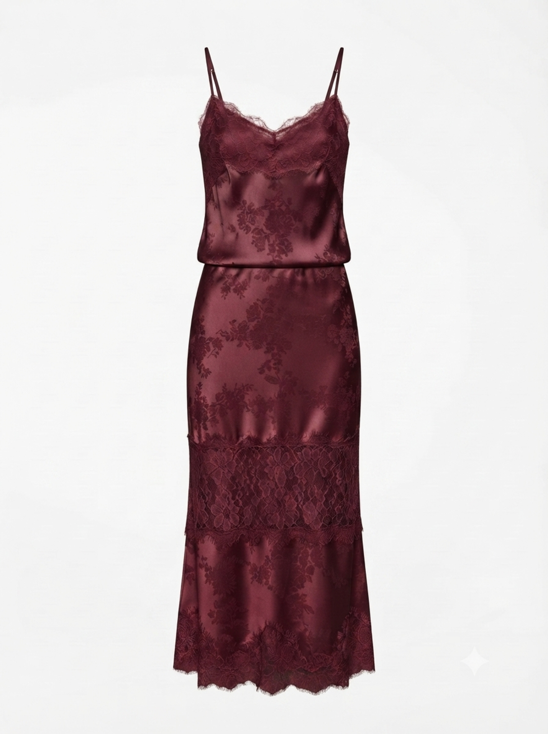 SATIN LACE TOP & SKIRT SET – BURGUNDY
