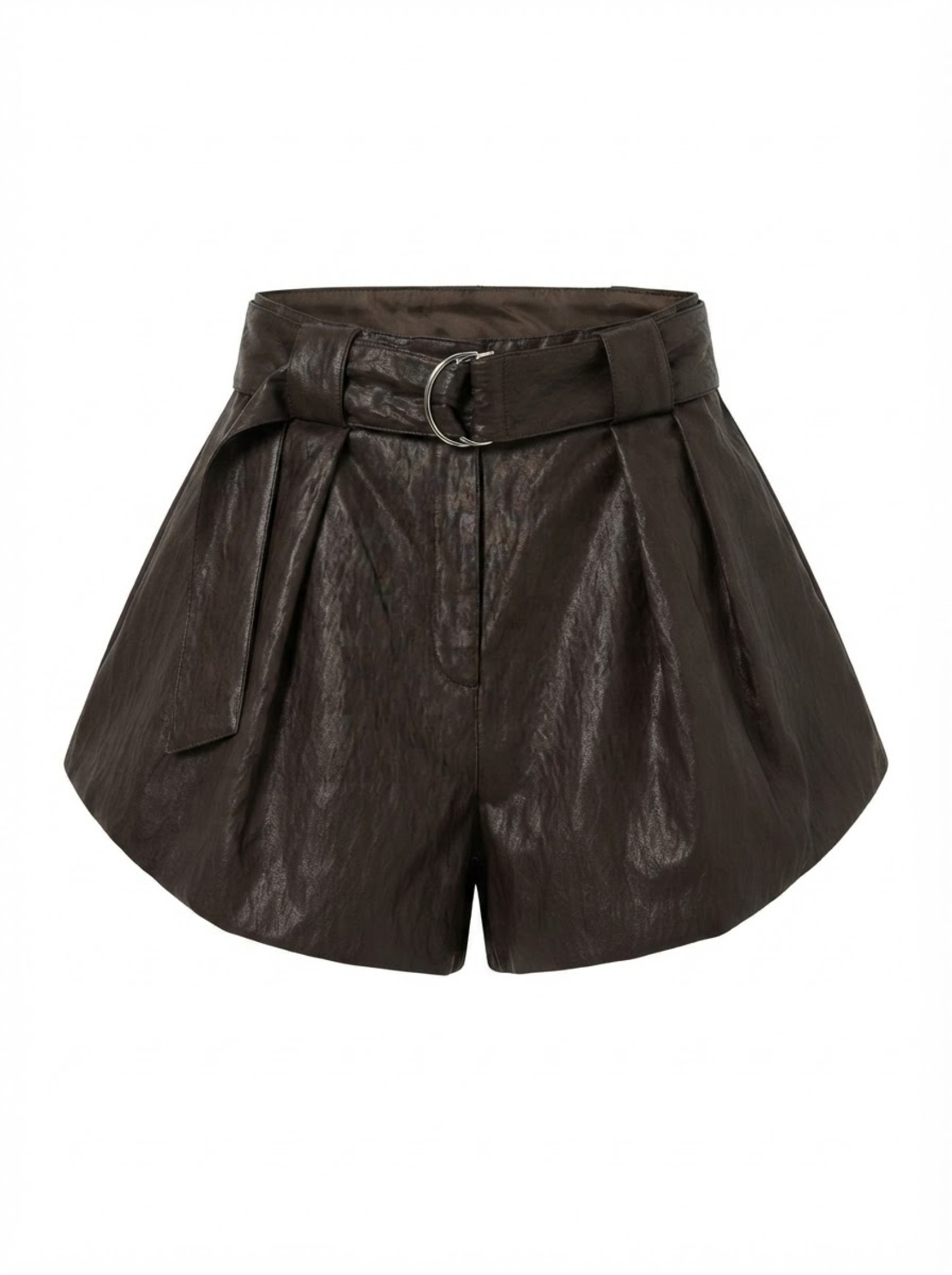 BELTED LEATHER-LOOK SHORTS IN DARK BROWN