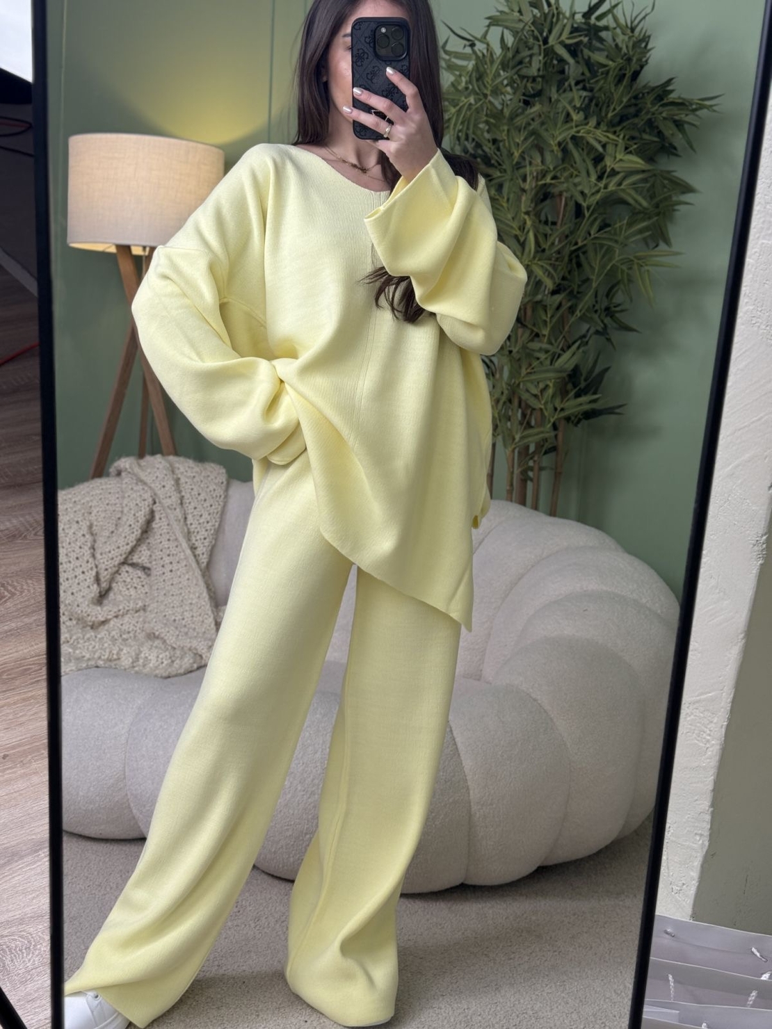 Дамски плетен комплект Cozy Vibe (пуловер + панталон)-жълто