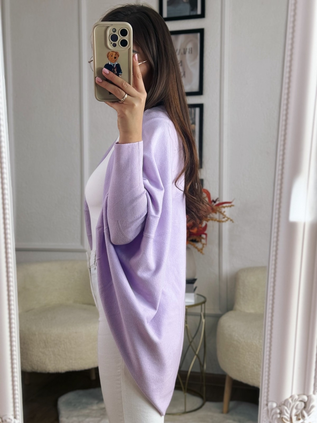 Жилетка кръг с кашмир - светло лилаво