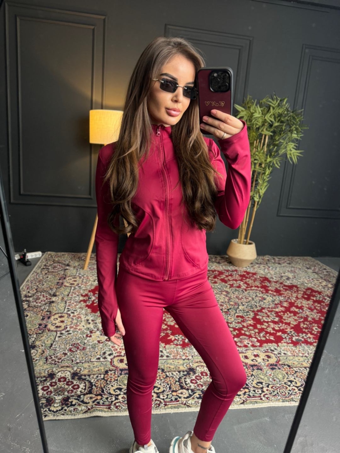 Спортен комплект с цип и клин-цикламено