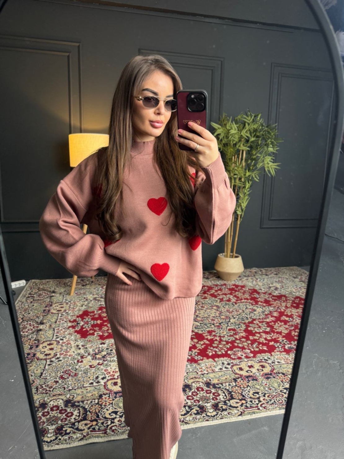 Комплект рокля и пуловер със сърца-розово