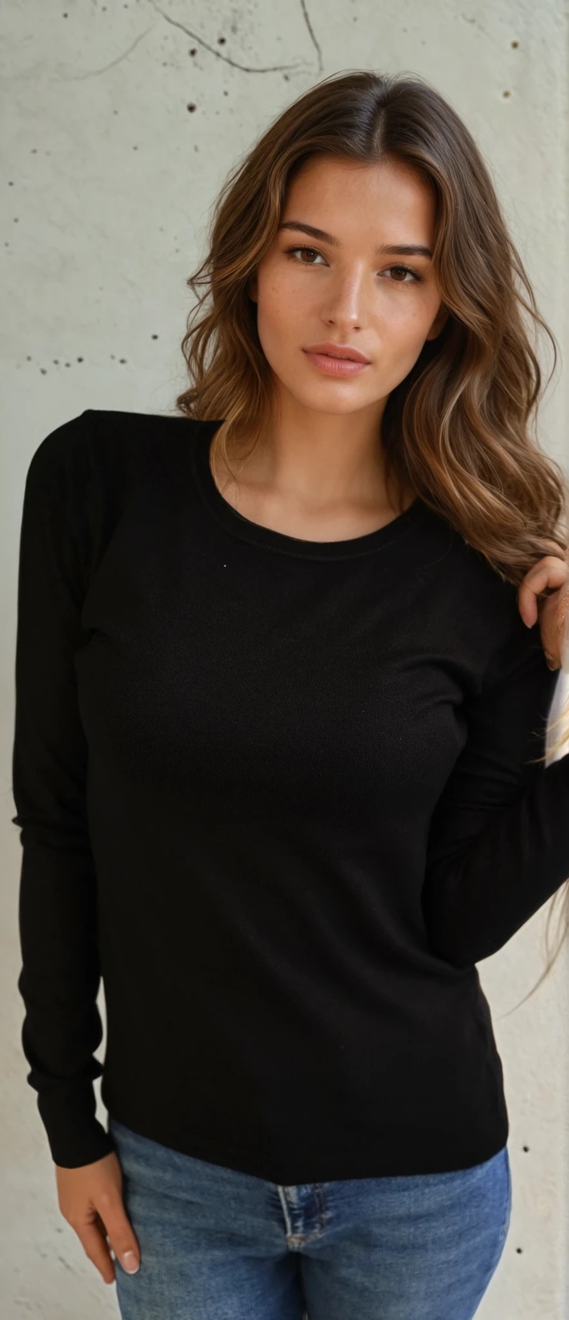 Пуловер с кашмир по врата - черно