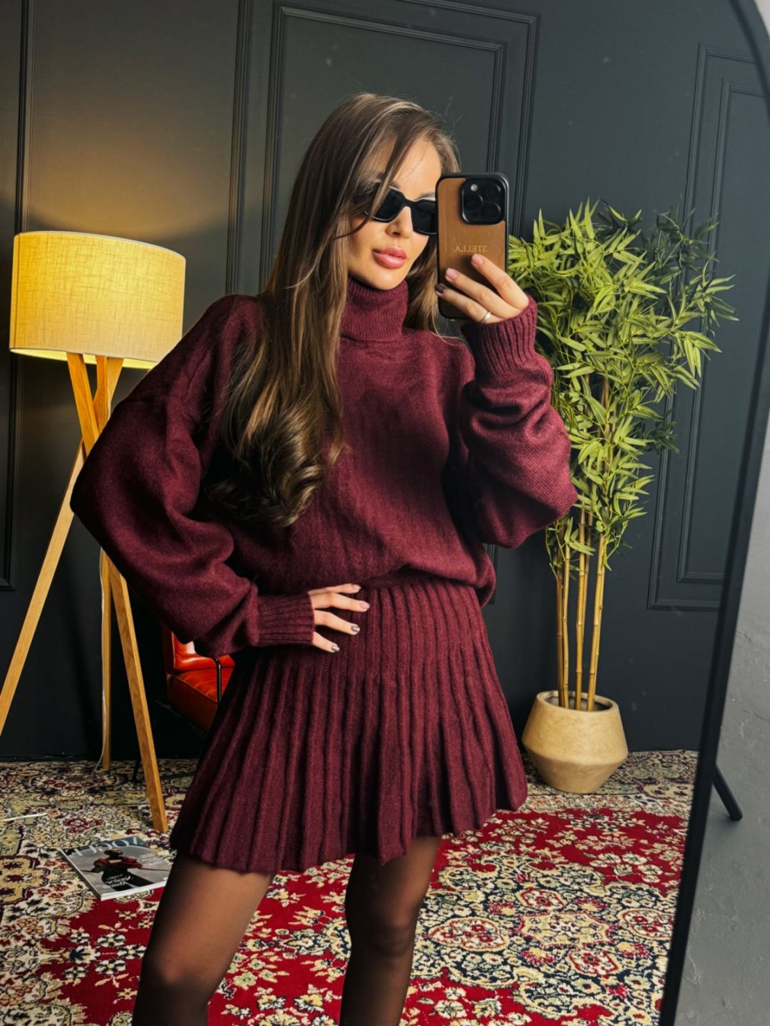 Комплект поло и пола с плисиран дизайн-бордо