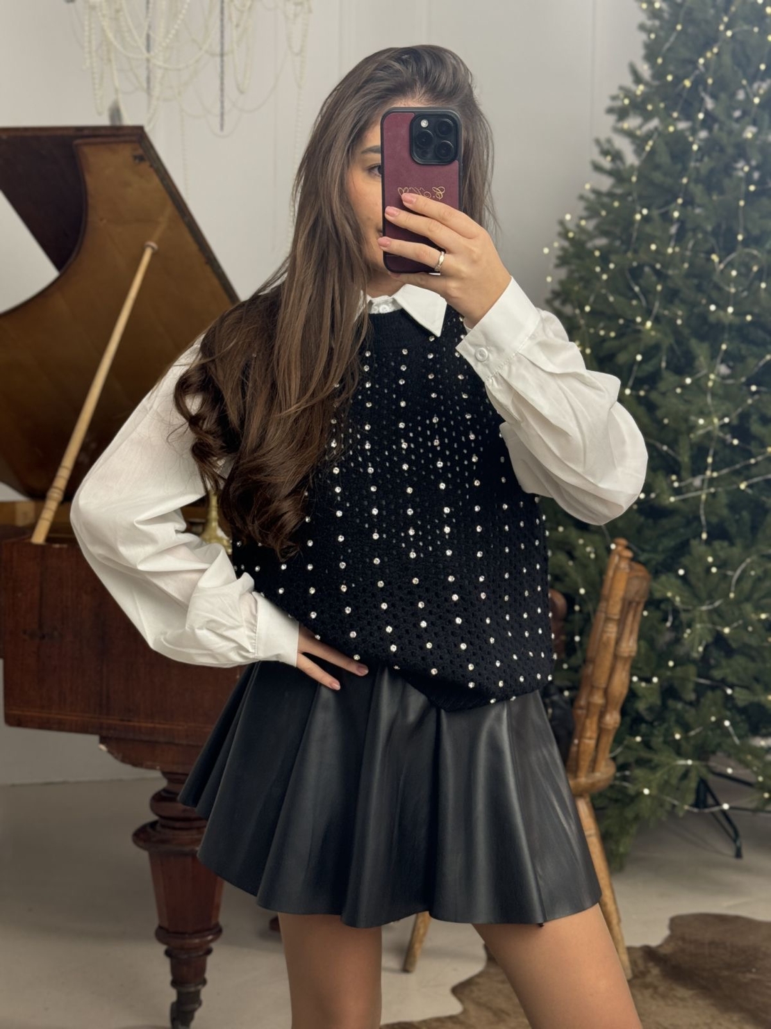 Дамски комплект елече и риза Classic Charm-черно