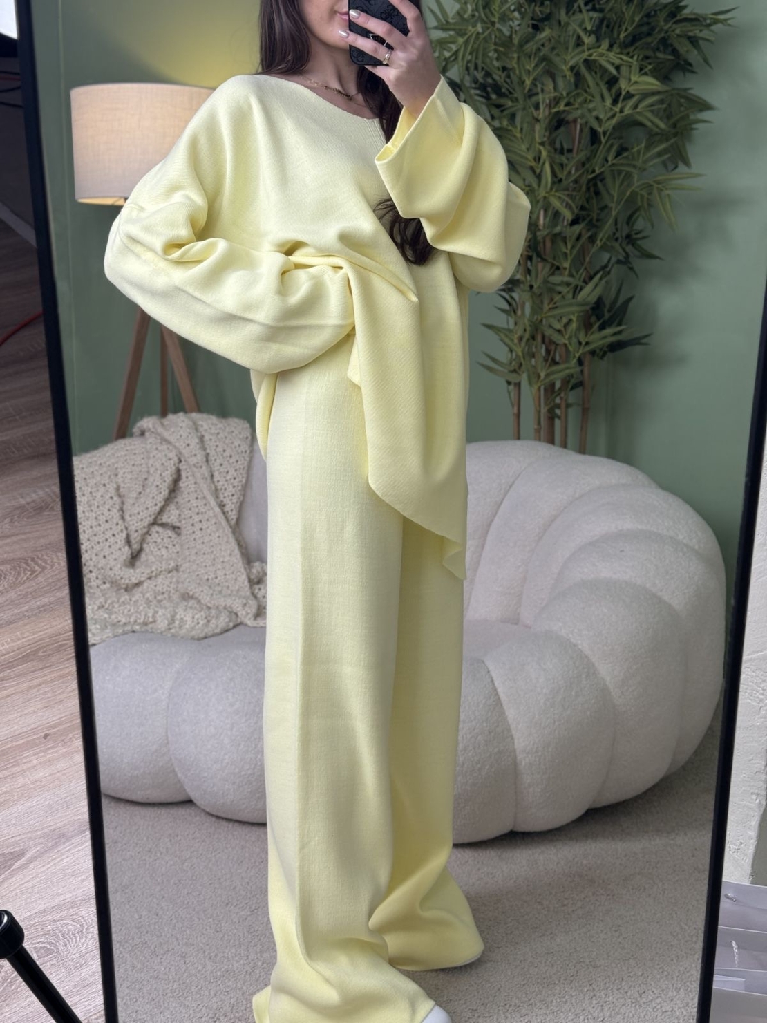 Дамски плетен комплект Cozy Vibe (пуловер + панталон)-жълто