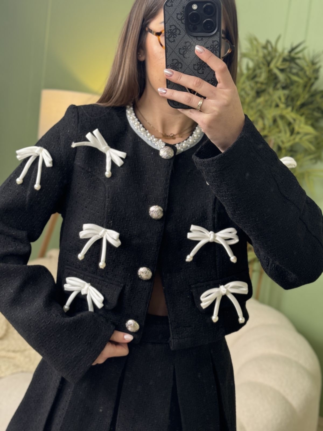 Дамски елегантен комплект сако и плисирана пола-черно