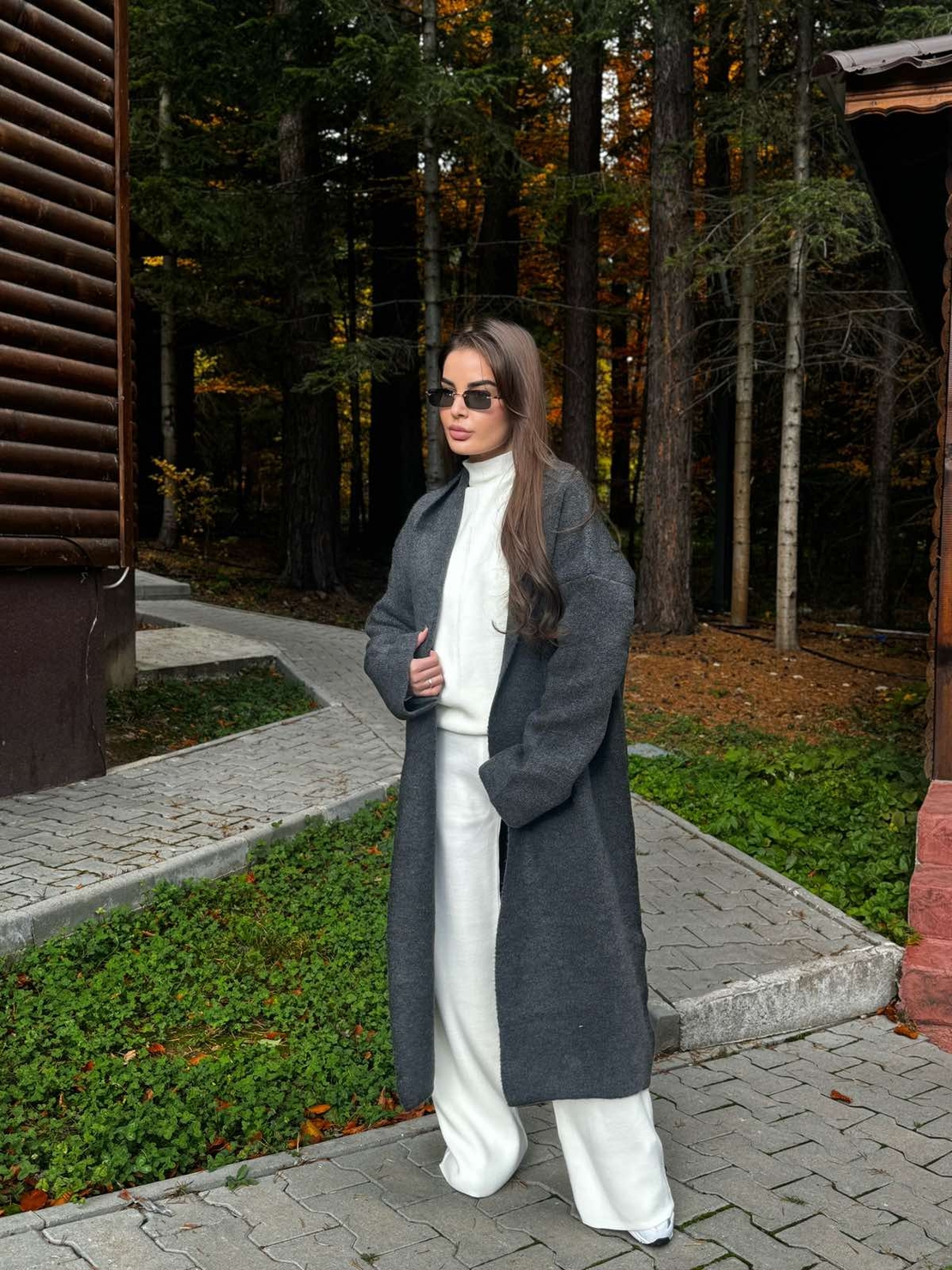 Дълга жилетка с широка кройка в цвят графит