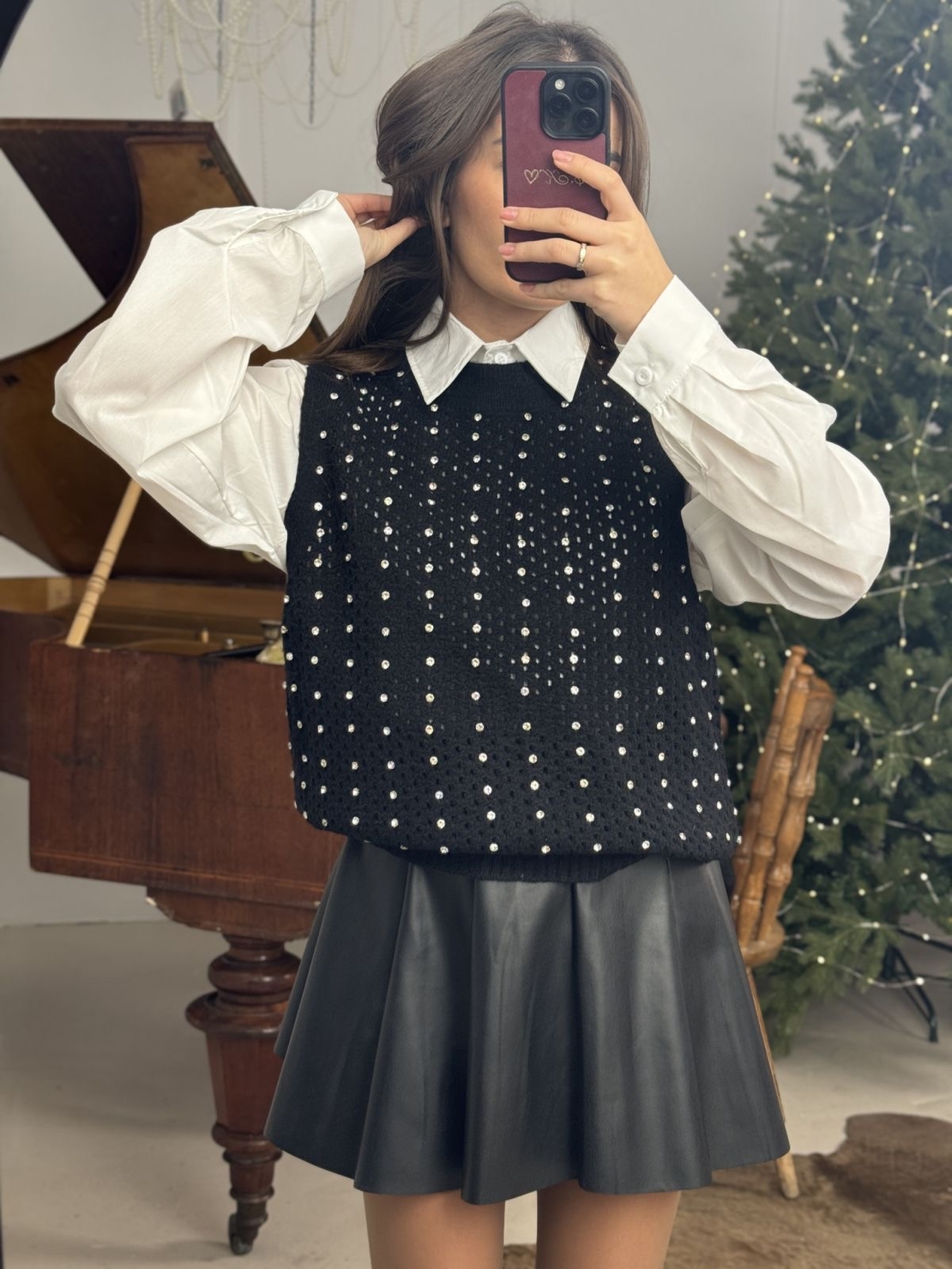 Дамски комплект елече и риза Classic Charm-черно