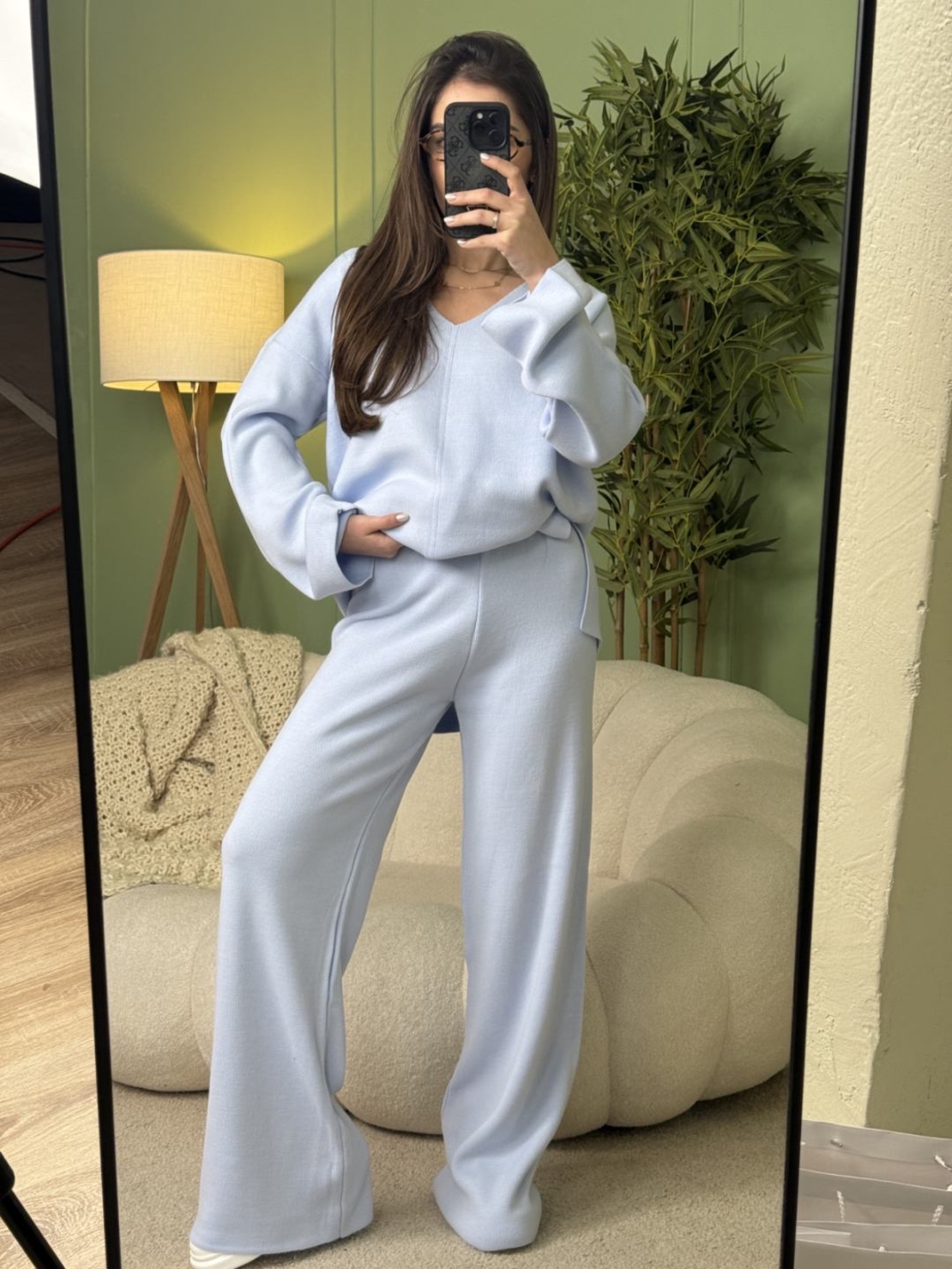 Дамски плетен комплект Cozy Vibe (пуловер + панталон)-виолетово