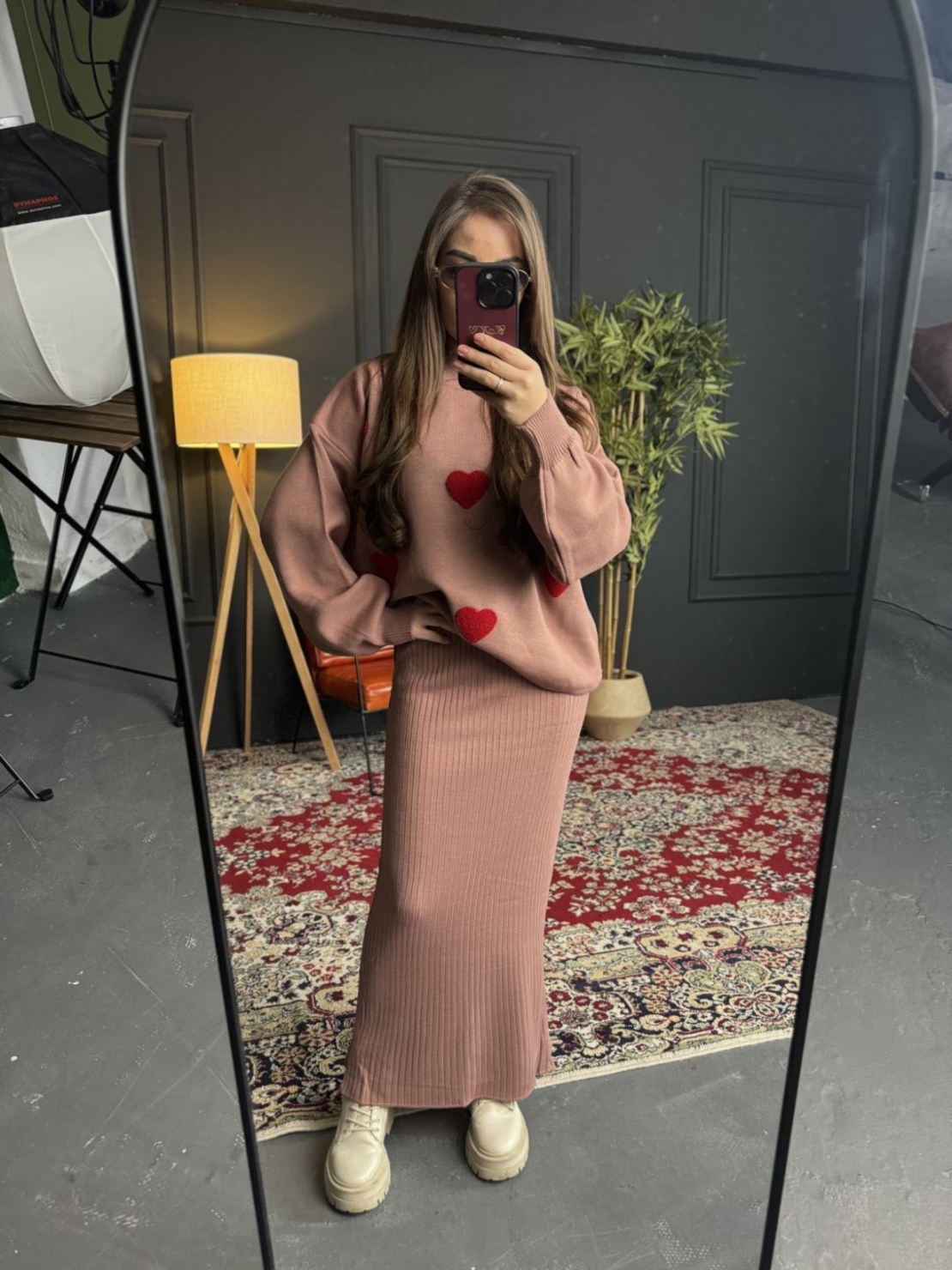 Комплект рокля и пуловер със сърца-розово