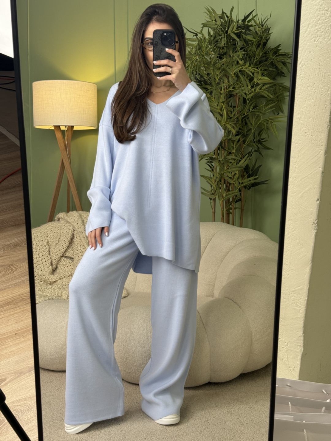 Дамски плетен комплект Cozy Vibe (пуловер + панталон)-виолетово