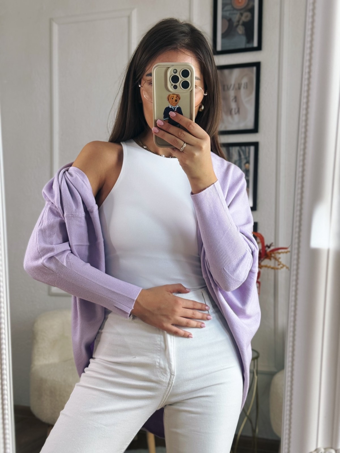 Жилетка кръг с кашмир - светло лилаво