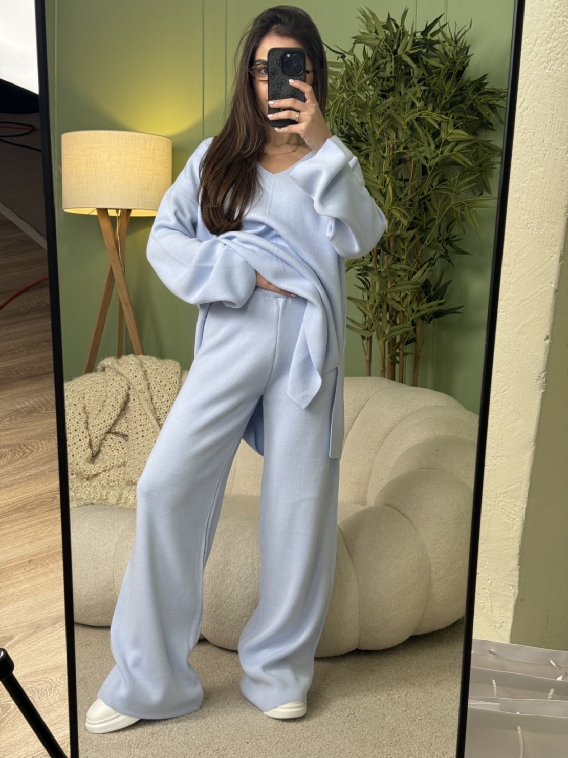 Дамски плетен комплект Cozy Vibe (пуловер + панталон)-виолетово