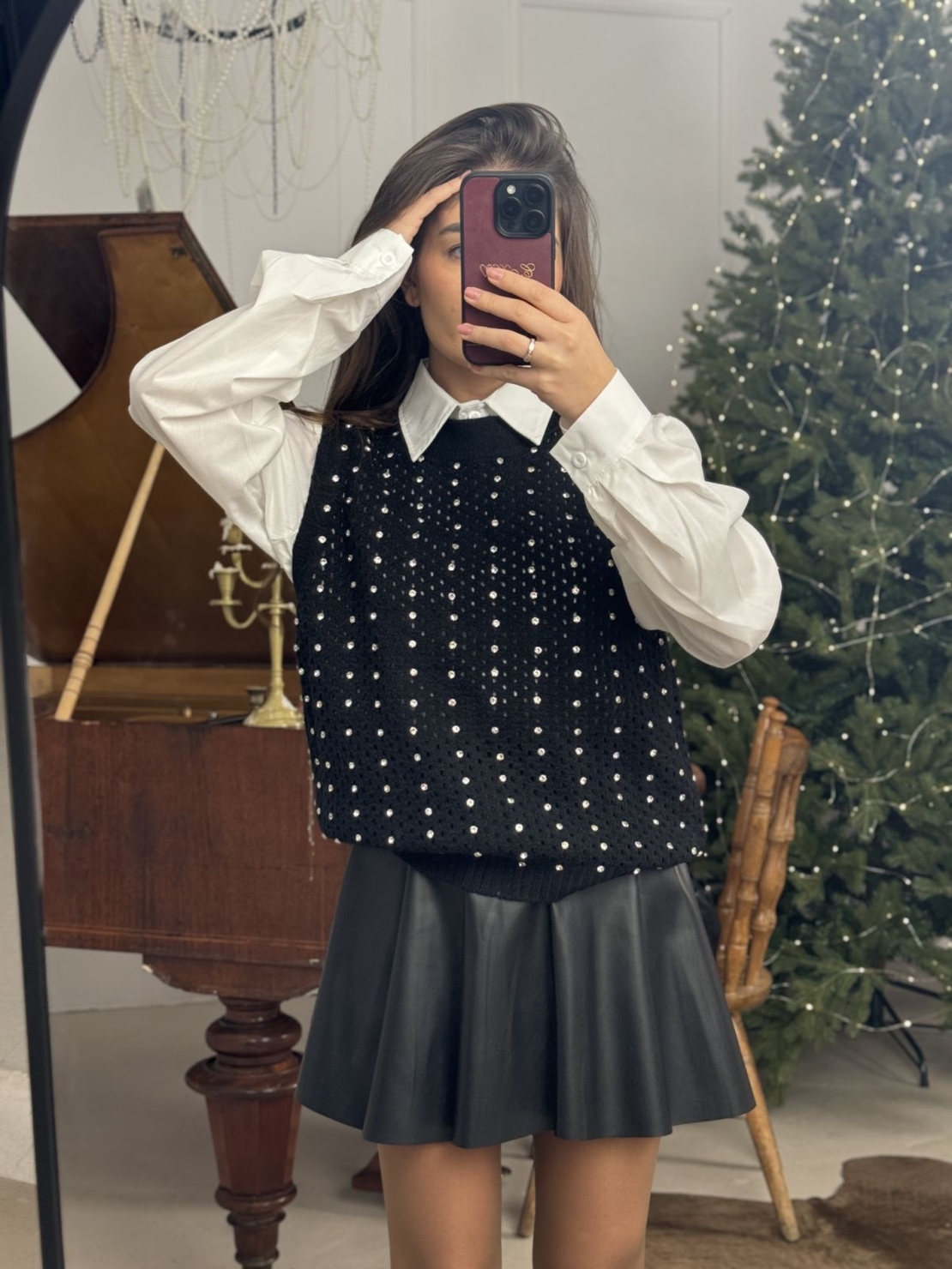 Дамски комплект елече и риза Classic Charm-черно