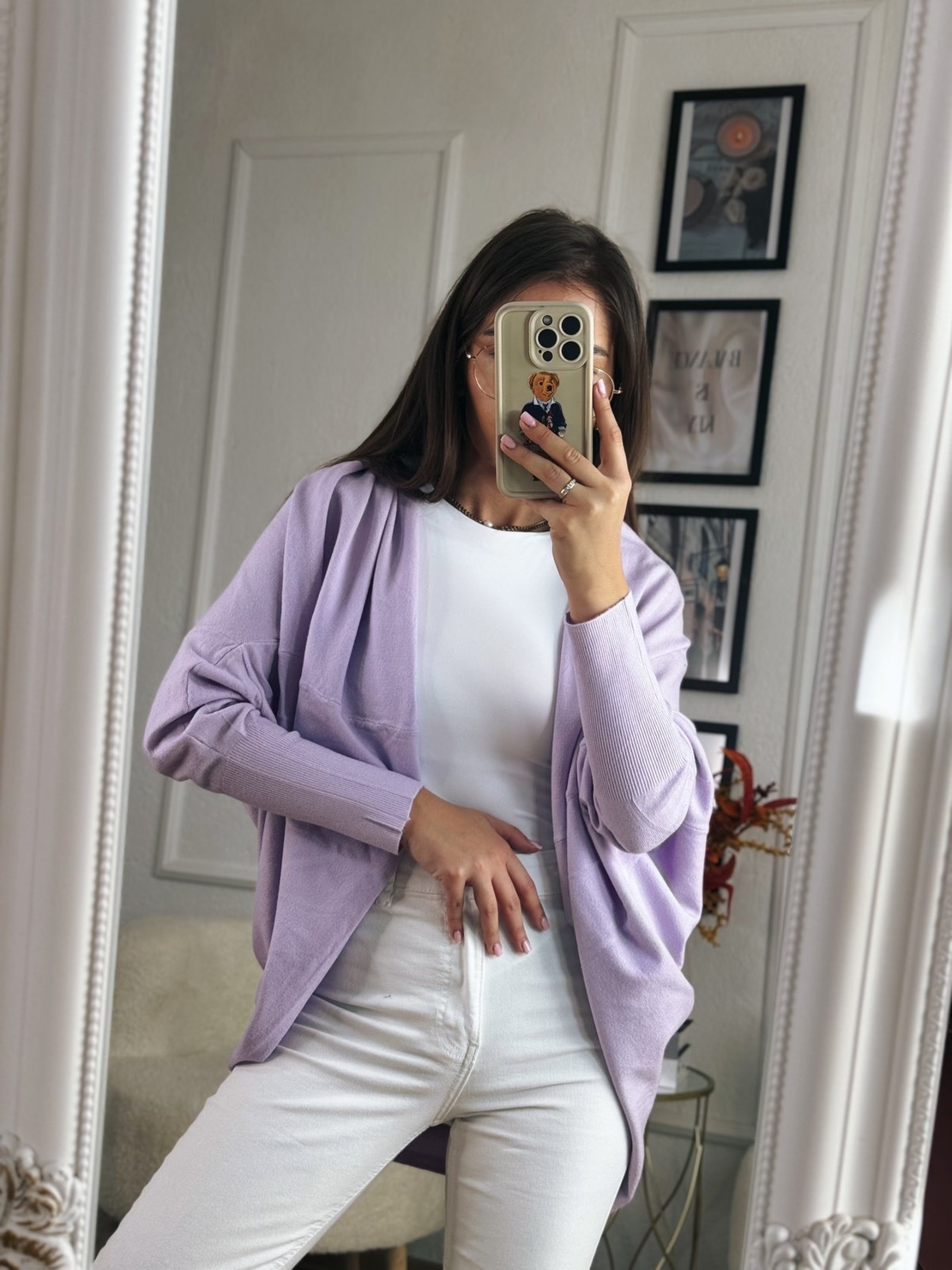 Жилетка кръг с кашмир - светло лилаво