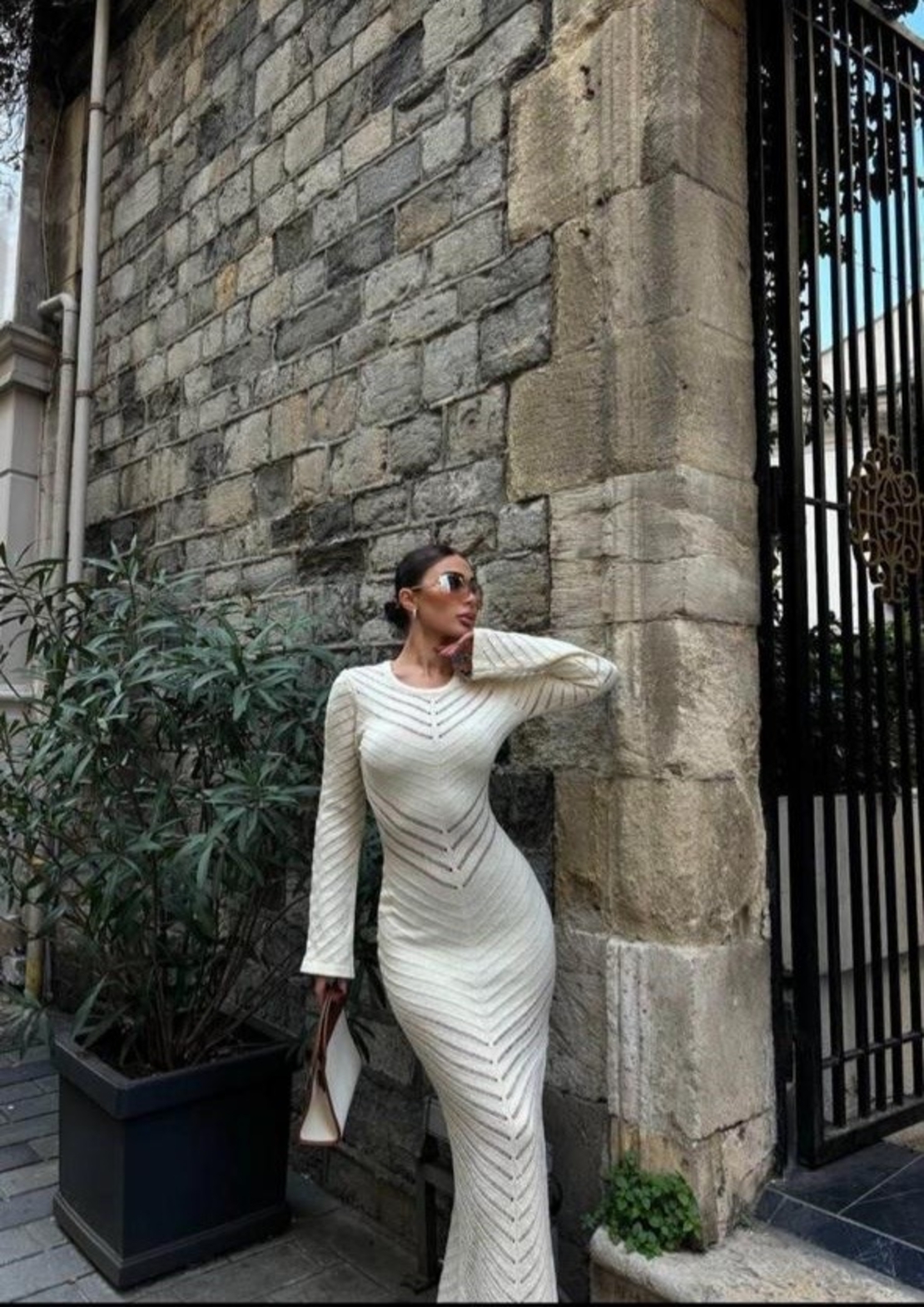 Елегантна плетена рокля „Ivory Contour“- Бяла