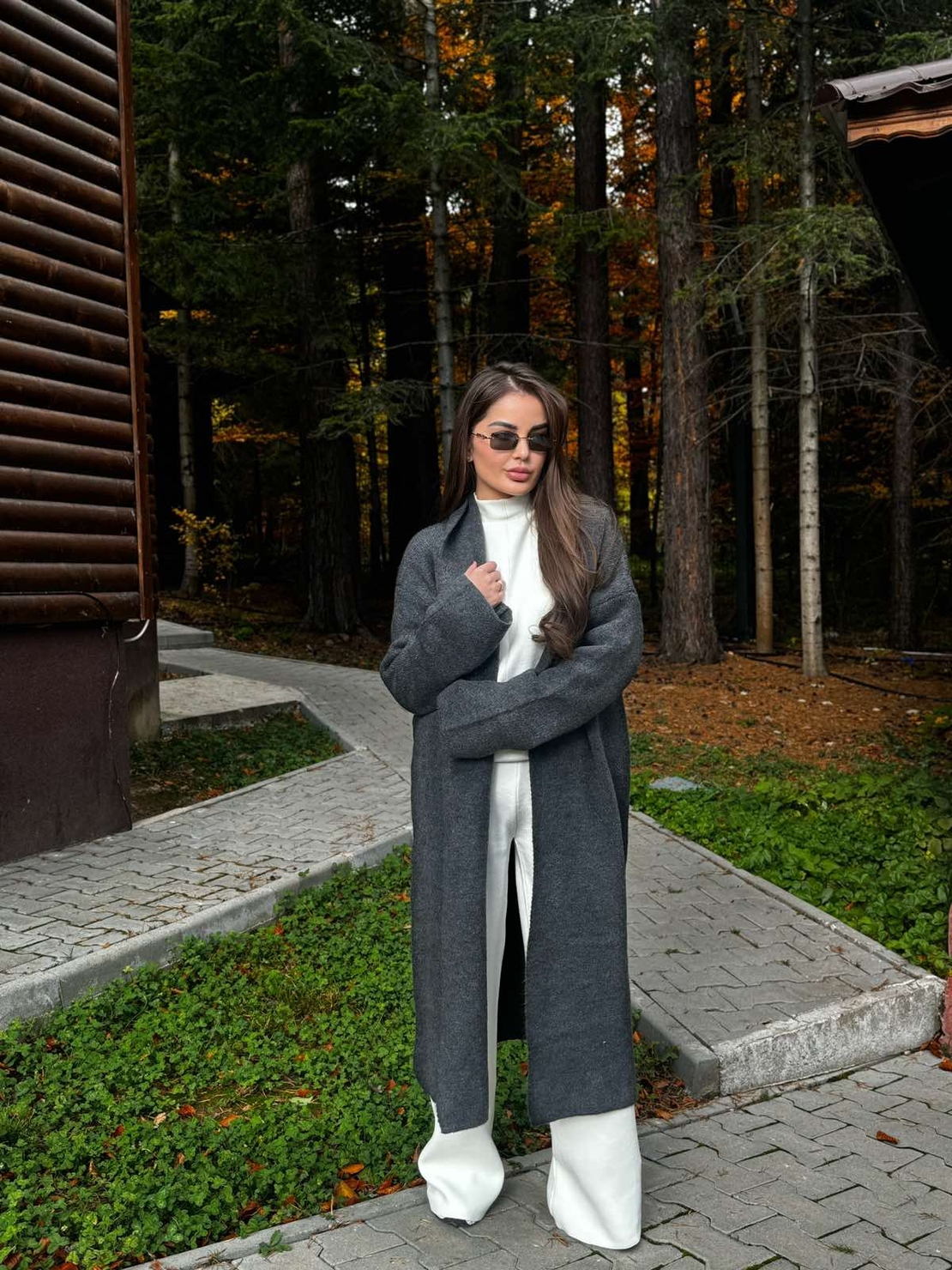 Дълга жилетка с широка кройка в цвят графит