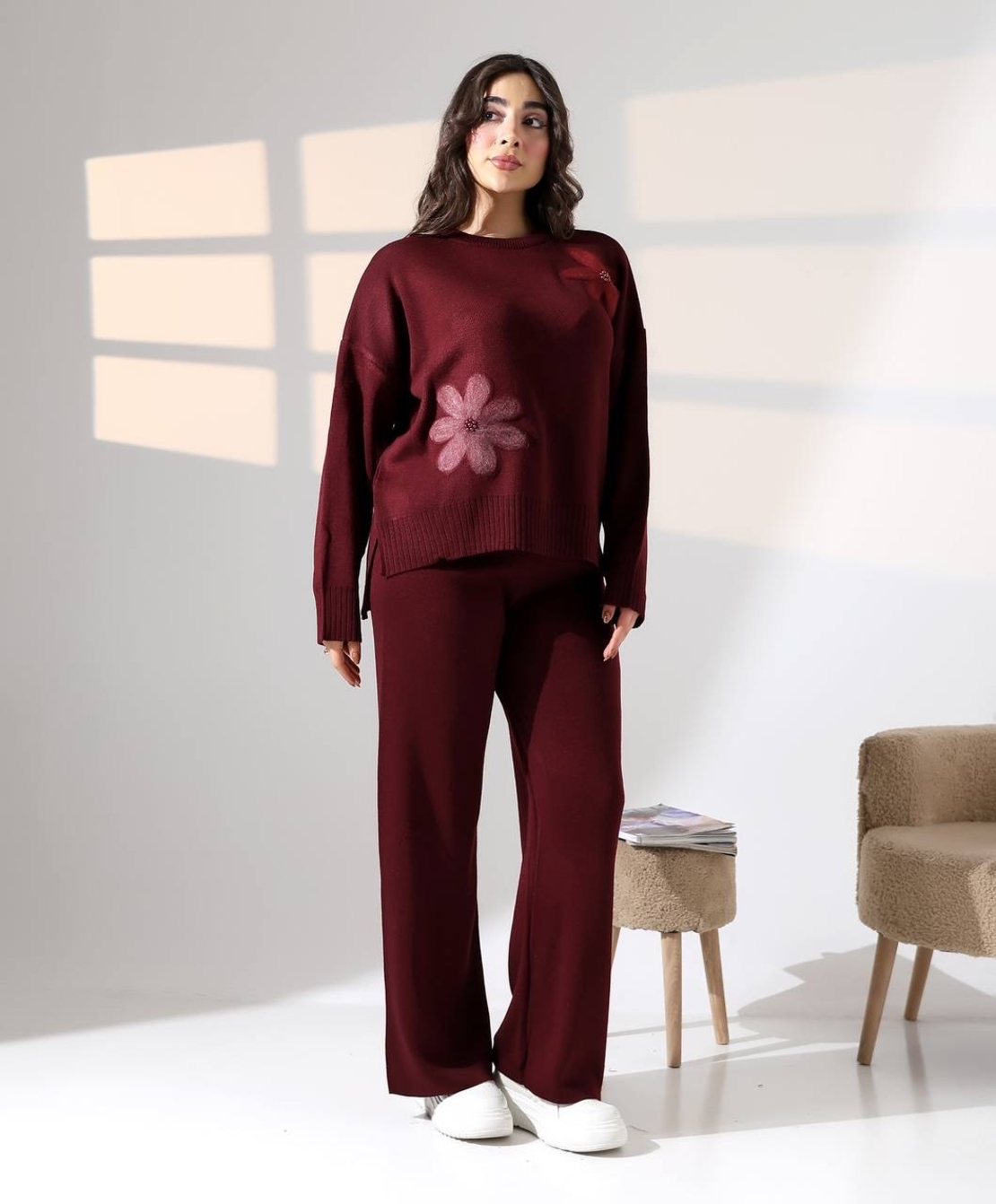 Комплект “Floral Mood” с апликация на цветя-бордо