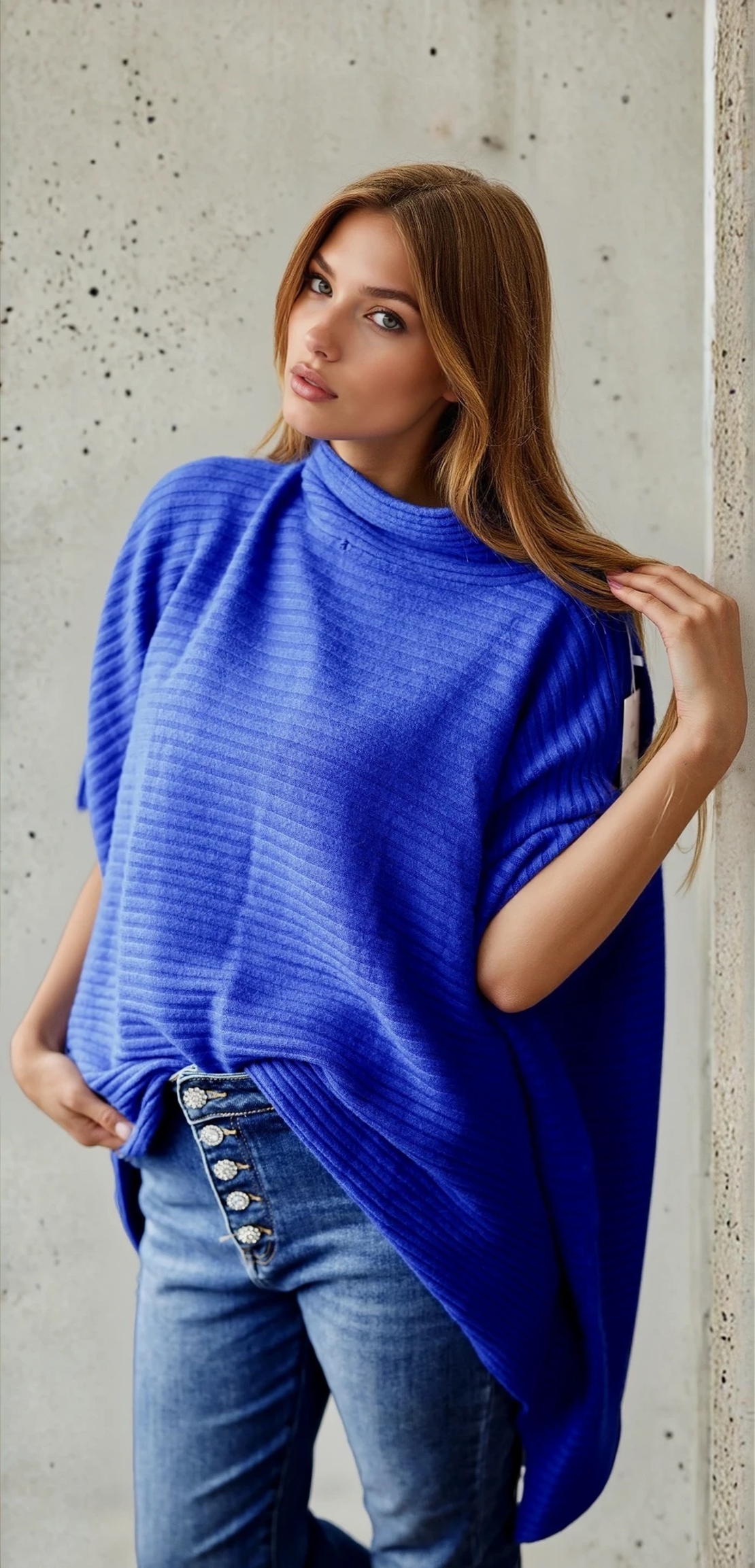 Пончо с кашмир - турско синьо