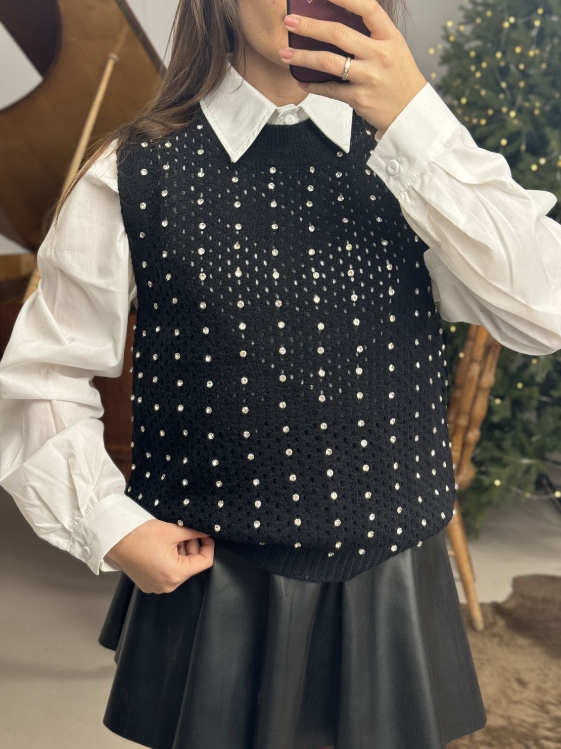 Дамски комплект елече и риза Classic Charm-черно