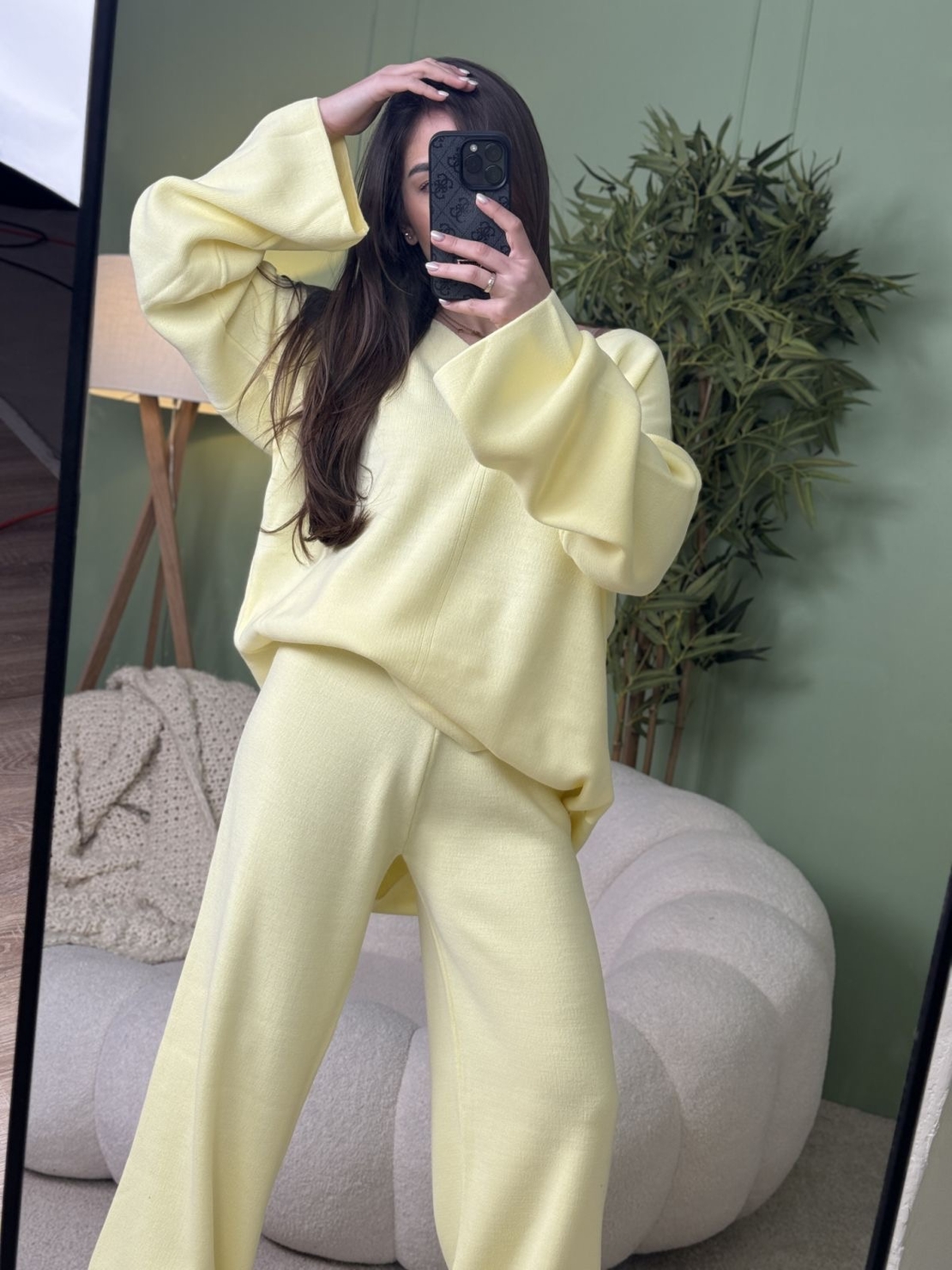 Дамски плетен комплект Cozy Vibe (пуловер + панталон)-жълто