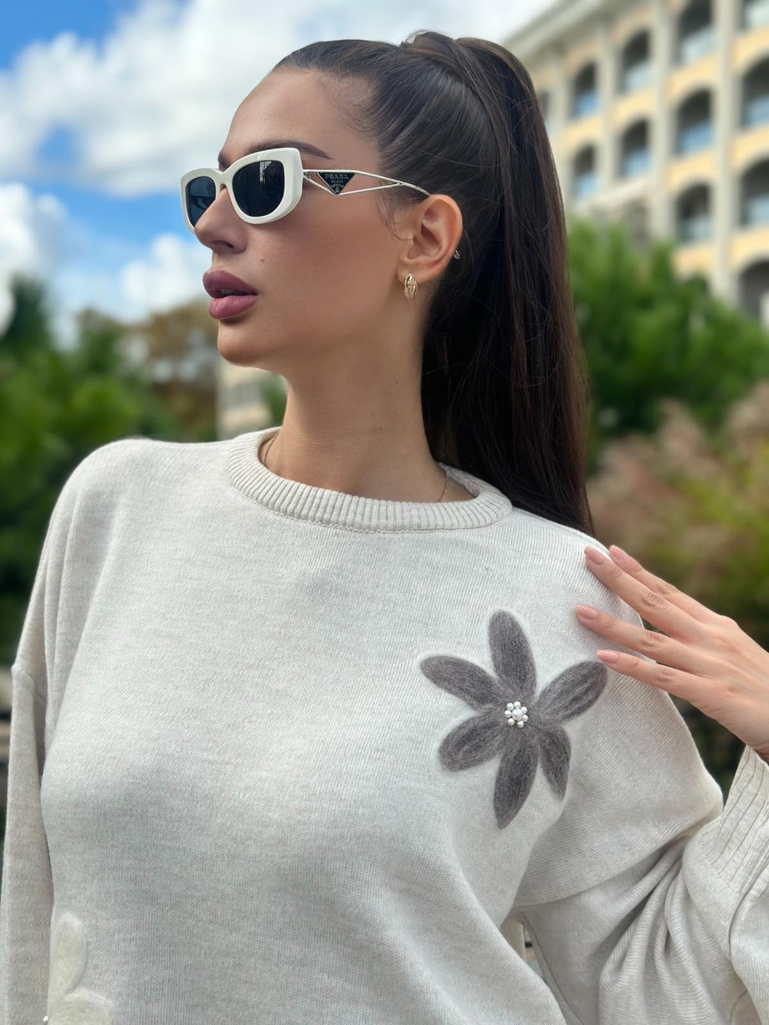 Комплект “Floral Mood” с апликация на цветя-бяло