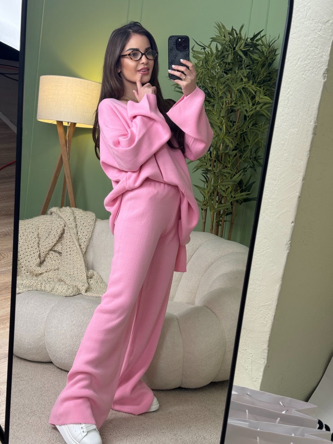 Дамски плетен комплект Cozy Vibe (пуловер + панталон)-розово