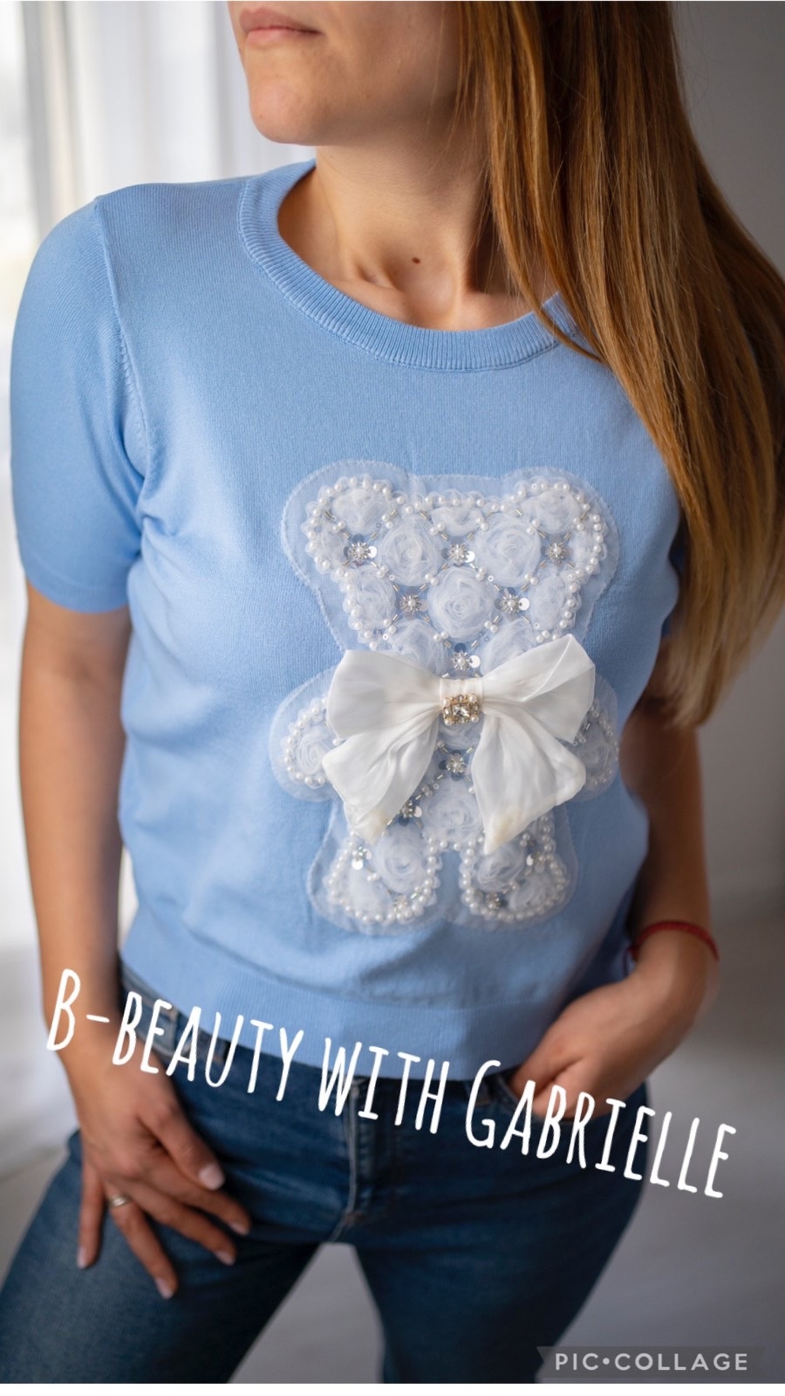 Дамска блуза „Teddy Elegance“ – Фино плетиво в синьо